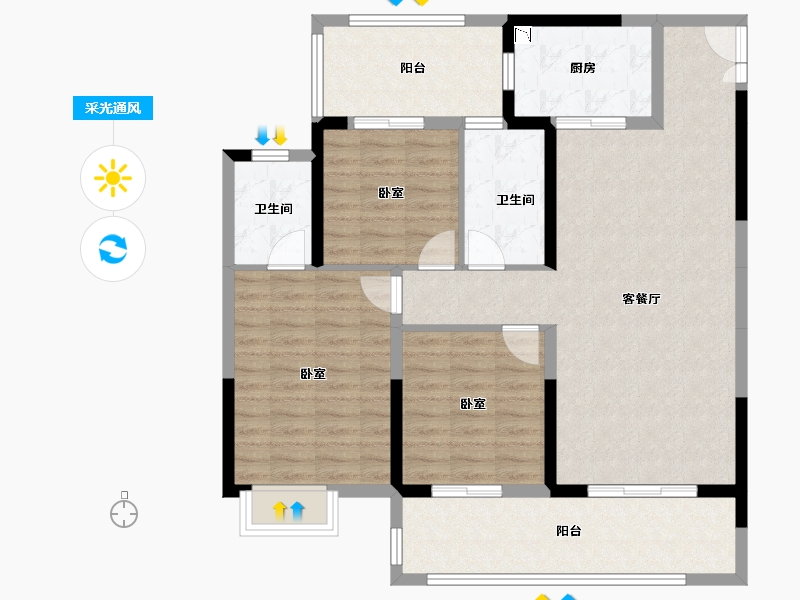 湖北省-咸宁市-鄂南半山公馆-107.43-户型库-采光通风