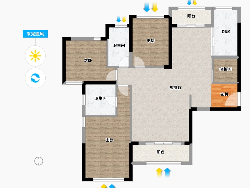 山东省-淄博市-茂业华府-113.30-户型库-采光通风