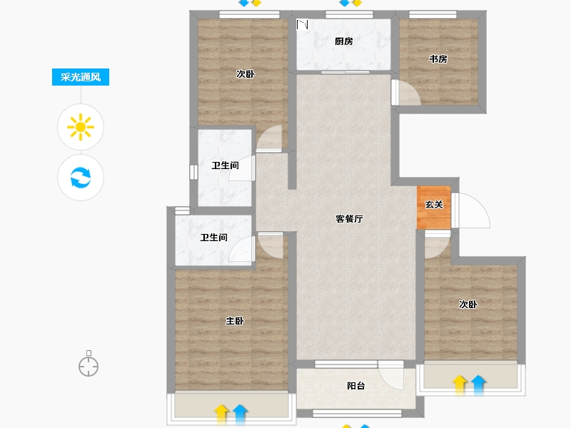 山东省-淄博市-南益名士华府-90.73-户型库-采光通风