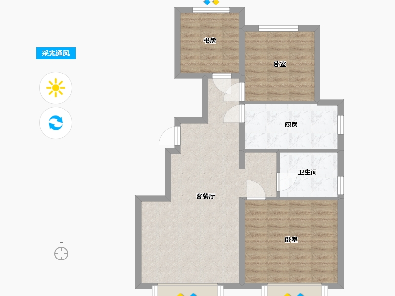 山东省-烟台市-盈科花溪径-75.30-户型库-采光通风