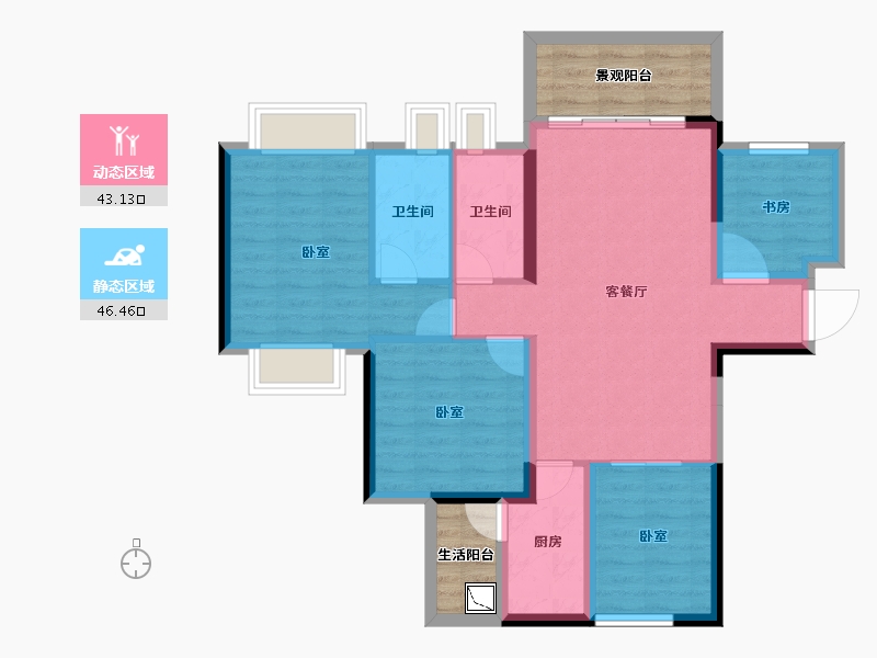 广东省-湛江市-建实帝景银湾-88.67-户型库-动静分区