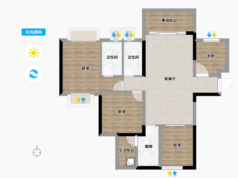 广东省-湛江市-建实帝景银湾-88.67-户型库-采光通风