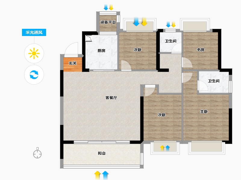 江苏省-常州市-牡丹和府住宅-109.73-户型库-采光通风