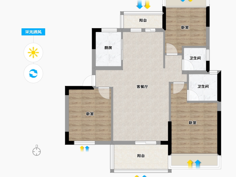 湖北省-咸宁市-鹏成·翰林府-86.48-户型库-采光通风