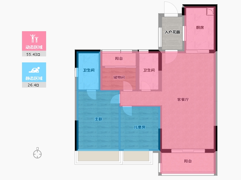 广东省-广州市-碧桂园印象花城-75.99-户型库-动静分区