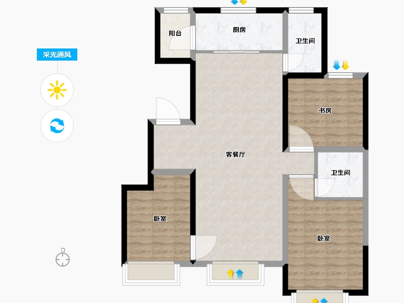 山东省-烟台市-盈科花溪径-95.40-户型库-采光通风