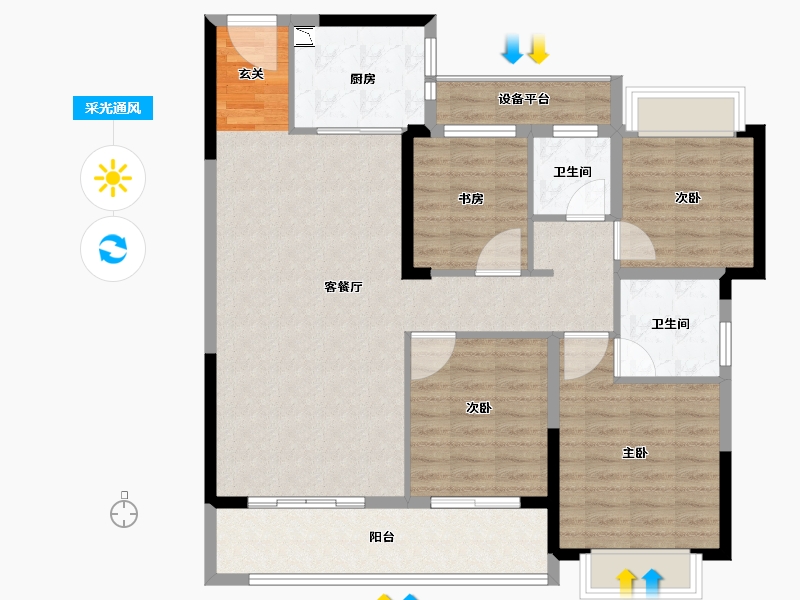 江苏省-常州市-牡丹和府住宅-111.80-户型库-采光通风