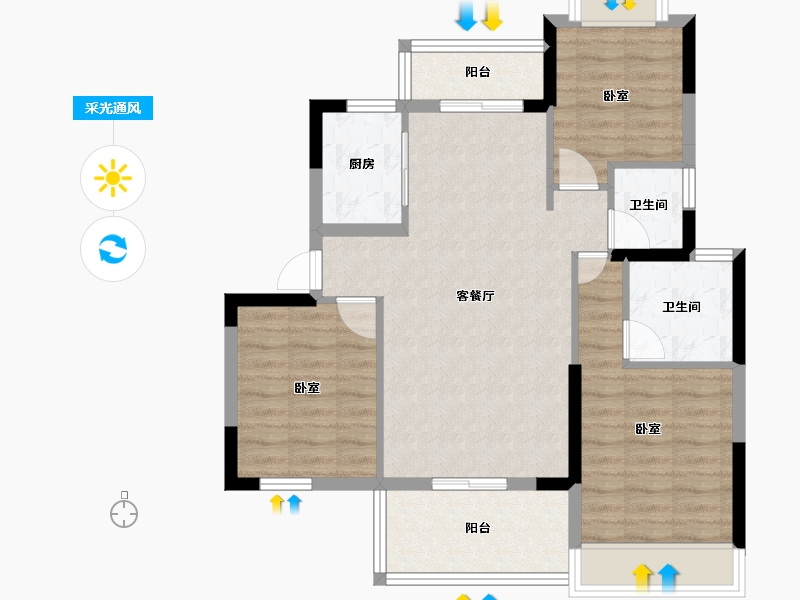 湖北省-咸宁市-鹏成·翰林府-78.47-户型库-采光通风