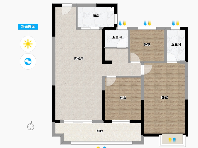 湖北省-咸宁市-鄂南半山公馆-98.29-户型库-采光通风