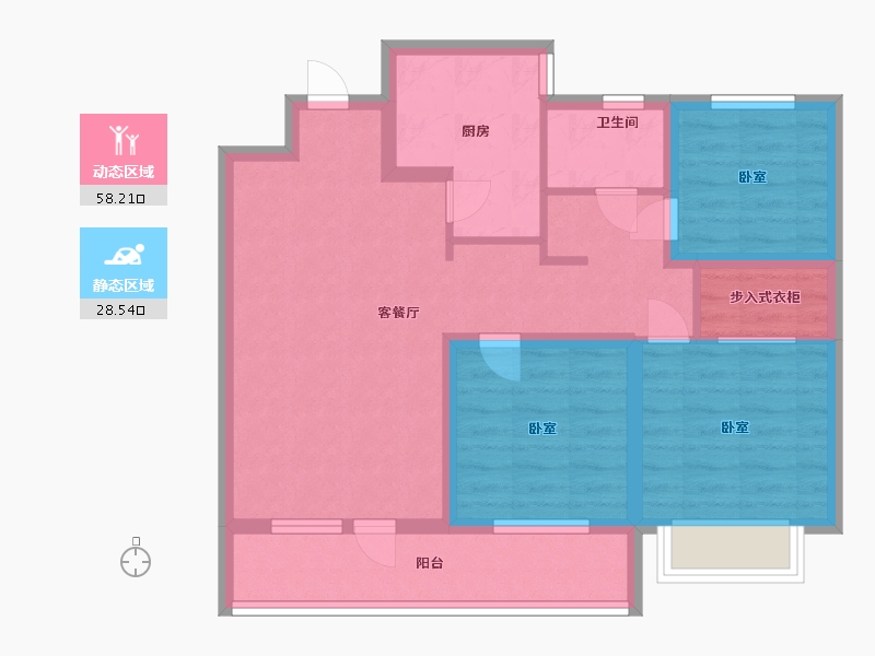 山东省-烟台市-盈科花溪径-76.00-户型库-动静分区