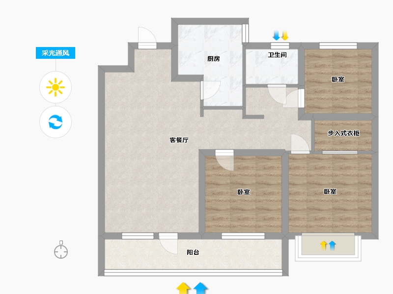 山东省-烟台市-盈科花溪径-76.00-户型库-采光通风