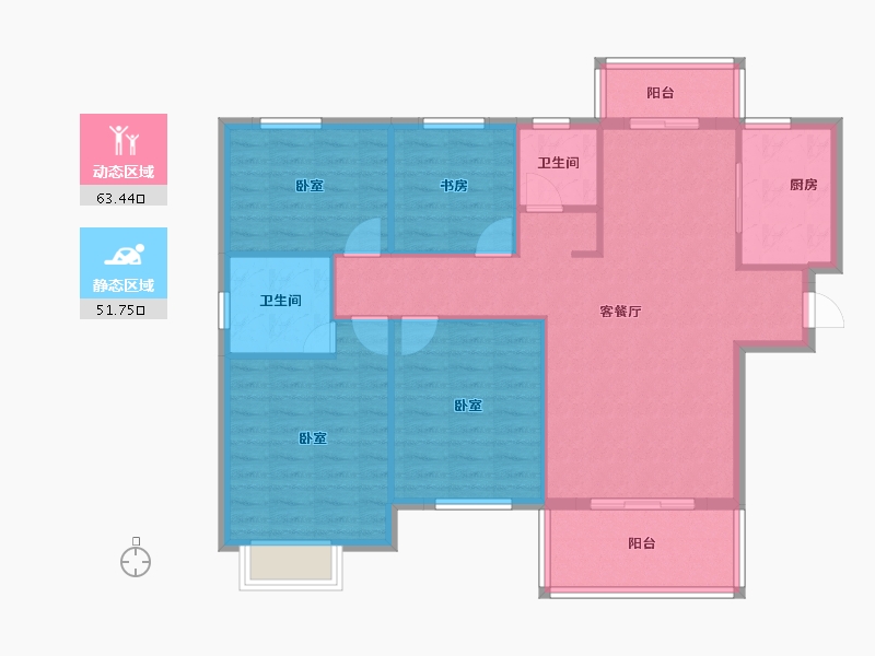 湖北省-黄冈市-晶帝学府世家-104.89-户型库-动静分区