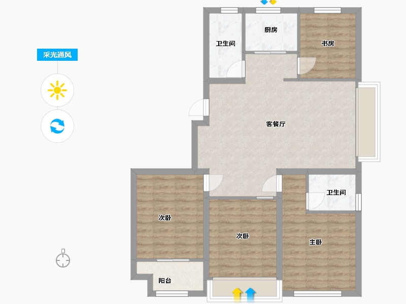 山东省-潍坊市-邦泰郡王府东郡-89.20-户型库-采光通风