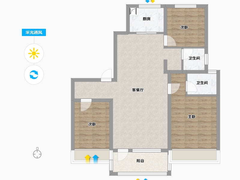 山东省-济宁市-龙城水景苑-86.57-户型库-采光通风