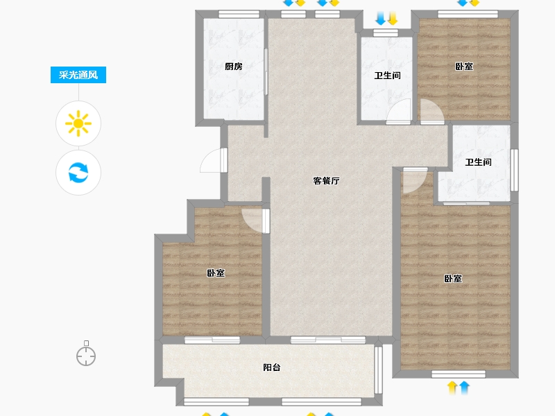 山东省-潍坊市-恒信绿城·百合花园-114.74-户型库-采光通风