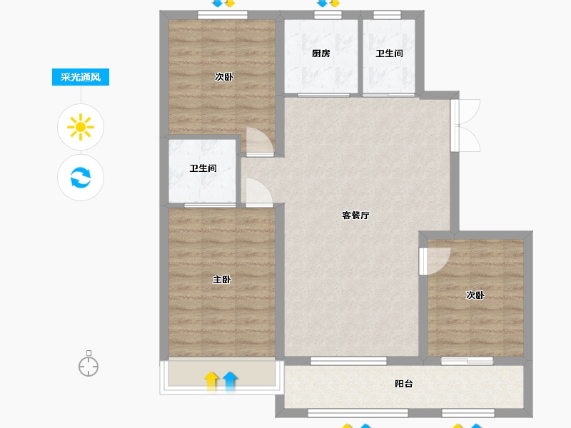 山东省-潍坊市-恒信宝通御园-88.76-户型库-采光通风