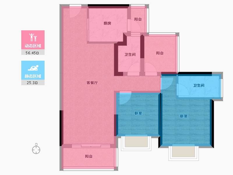 广东省-惠州市-龙光玖龙花园-71.73-户型库-动静分区