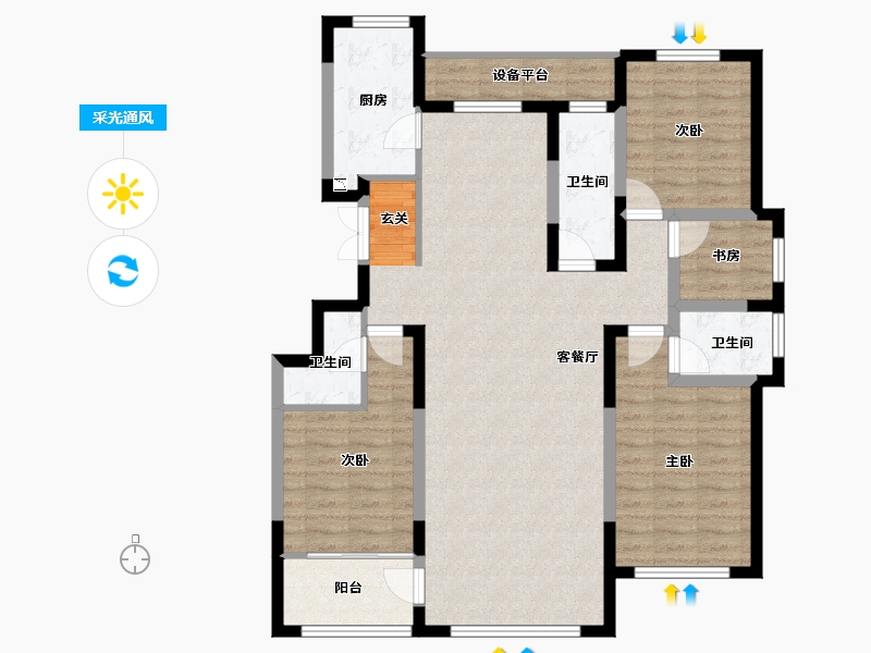 山东省-淄博市-原山天颐-107.82-户型库-采光通风