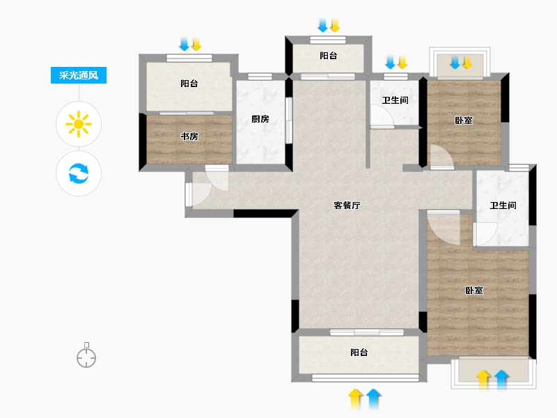 湖北省-宜昌市-巴黎香颂-86.93-户型库-采光通风