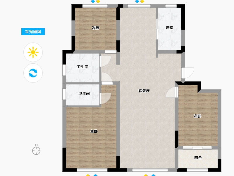 山东省-潍坊市-新嘉锦绣幸福里-106.40-户型库-采光通风