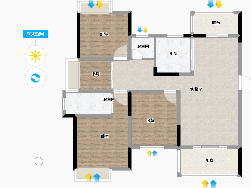 湖北省-黄石市-航宇仁智山水天悦-117.80-户型库-采光通风