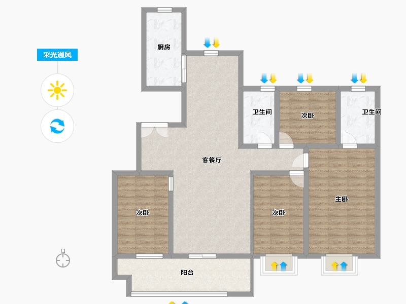 山东省-临沂市-泓尚华府-113.00-户型库-采光通风