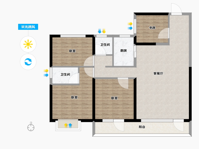 山东省-潍坊市-碧桂园翡翠华府-114.00-户型库-采光通风