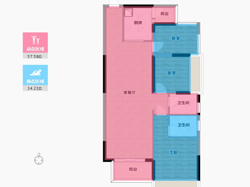 广东省-惠州市-鑫月广场天钻-81.92-户型库-动静分区