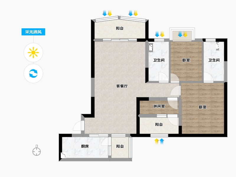 广东省-广州市-碧桂园城市花园-85.15-户型库-采光通风