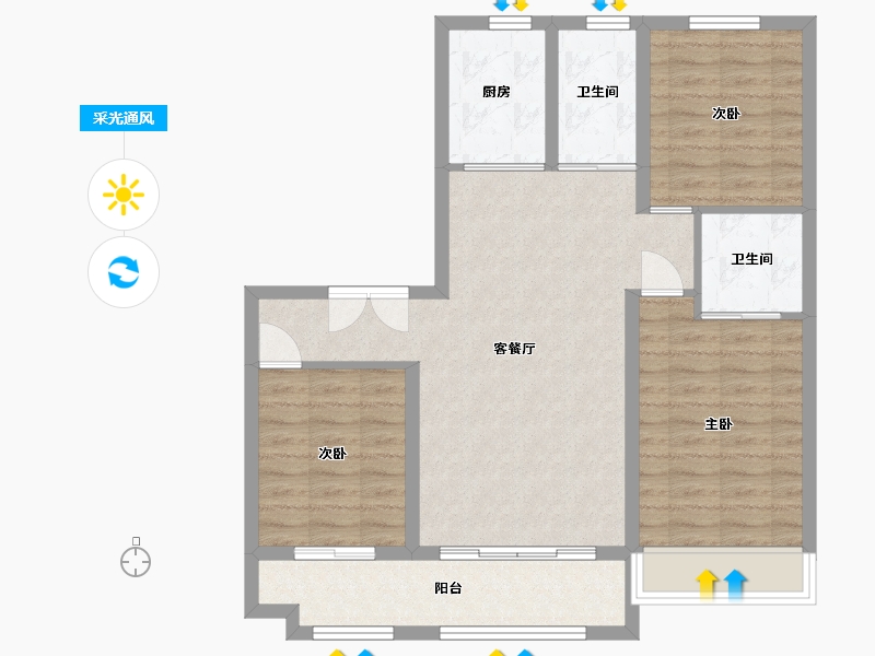 山东省-潍坊市-恒信宝通御园-85.74-户型库-采光通风