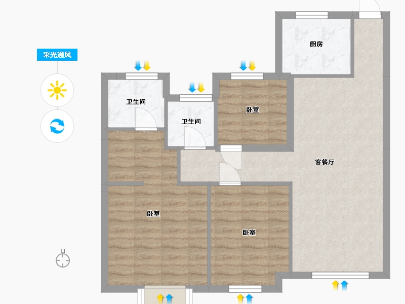 湖北省-天门市-中央公馆-75.40-户型库-采光通风