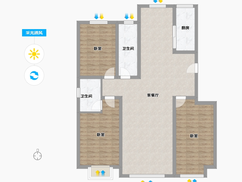 山东省-潍坊市-安丘壹号公馆-106.00-户型库-采光通风