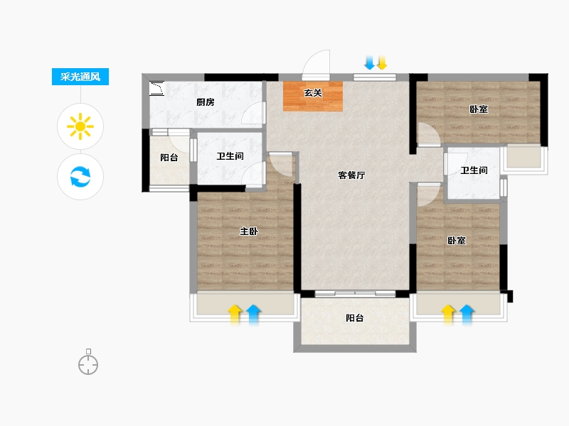 湖南省-长沙市-碧桂园公园壹号-87.36-户型库-采光通风