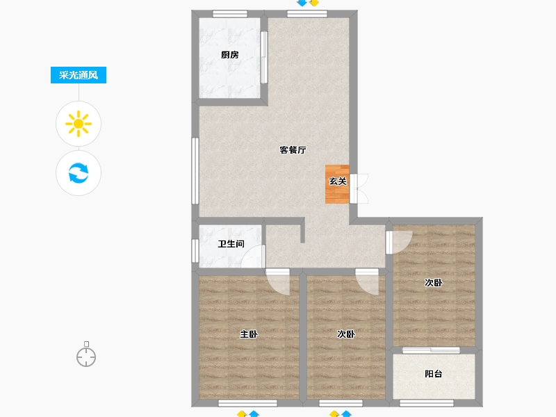 山东省-淄博市-民泰龙泰贵府-84.36-户型库-采光通风