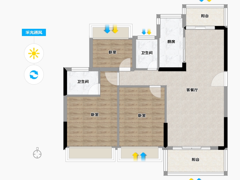 广东省-江门市-东方御璟苑-88.98-户型库-采光通风