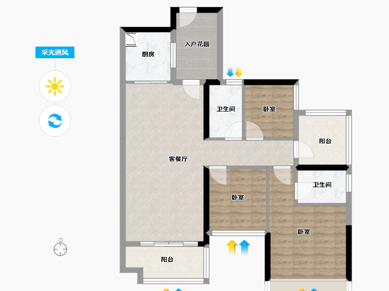 广东省-广州市-创基天峰-85.16-户型库-采光通风