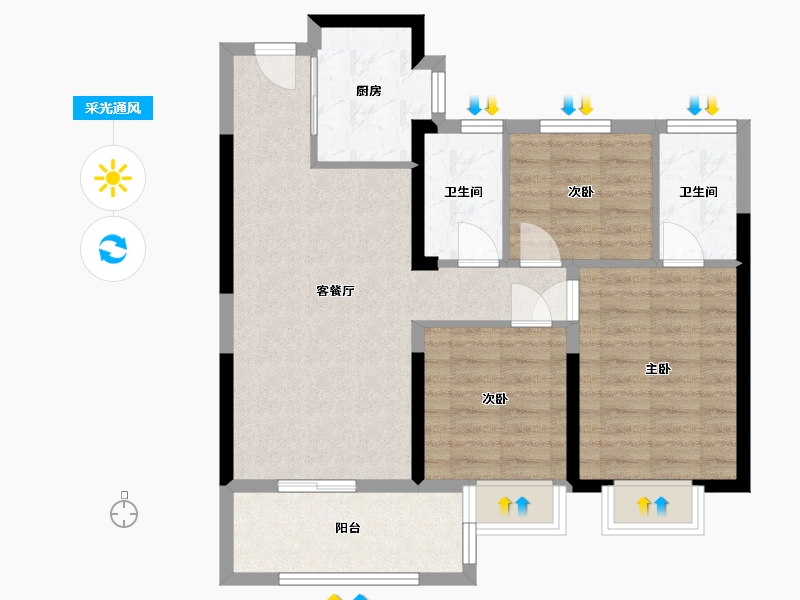 湖南省-长沙市-浏阳碧桂园时代城-75.76-户型库-采光通风