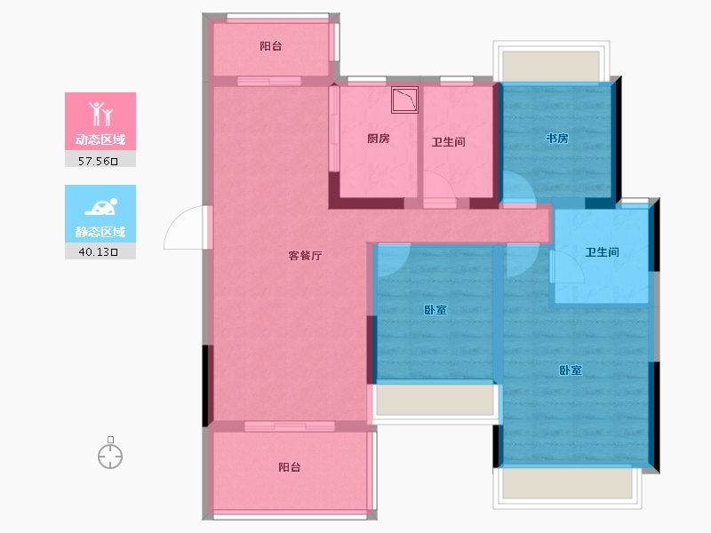 湖北省-黄石市-航宇仁智山水天悦-86.44-户型库-动静分区