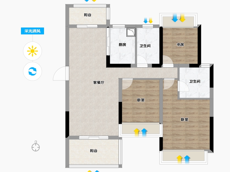 湖北省-黄石市-航宇仁智山水天悦-86.44-户型库-采光通风