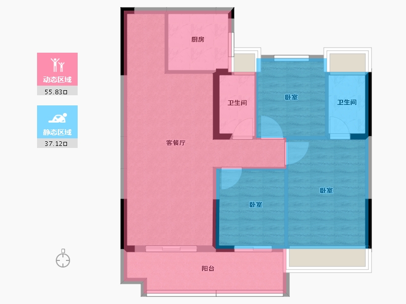 湖北省-孝感市-应城碧桂园·云玺-83.39-户型库-动静分区