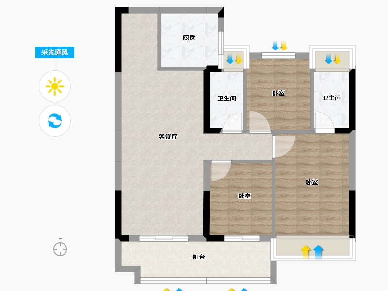 湖北省-孝感市-应城碧桂园·云玺-83.39-户型库-采光通风