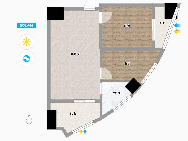 山东省-潍坊市-瑞龍湾星公馆-62.00-户型库-采光通风