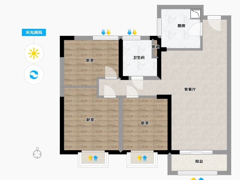 湖北省-武汉市-大华铂金瑞府三期-80.00-户型库-采光通风