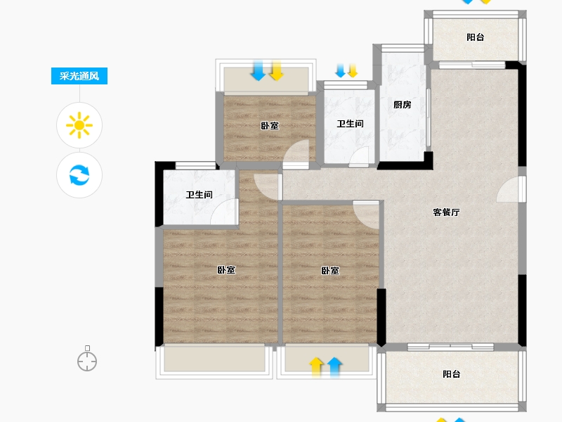 广东省-江门市-东方御璟苑-84.96-户型库-采光通风