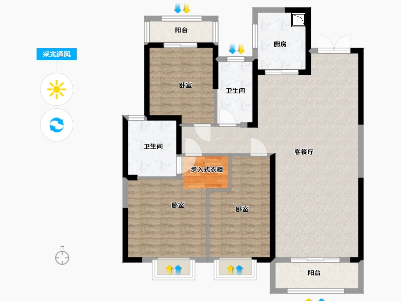 湖北省-武汉市-大华铂金瑞府三期-112.00-户型库-采光通风