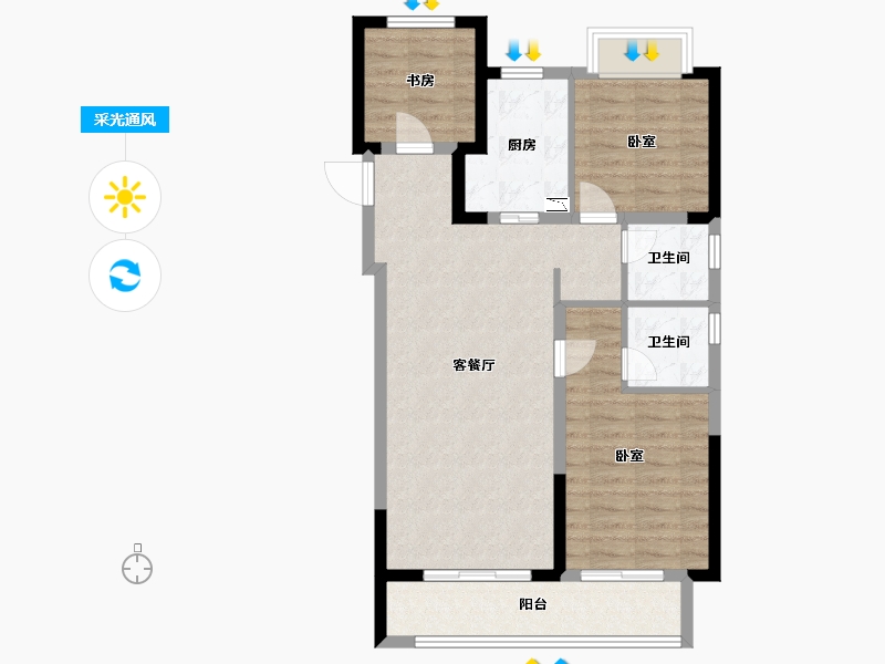 湖北省-孝感市-中粮祥云地铁小镇-79.87-户型库-采光通风