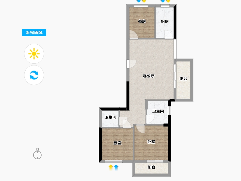 浙江省-杭州市-融信澜庭启杭-74.34-户型库-采光通风