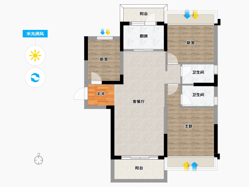 湖南省-长沙市-碧桂园公园壹号-89.22-户型库-采光通风