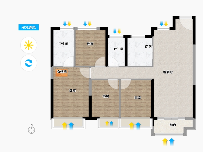 湖北省-黄冈市-孔雀城十里湖光-104.00-户型库-采光通风