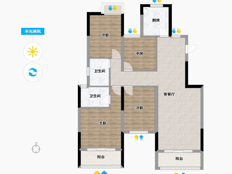 安徽省-蚌埠市-尚达·新天地-105.98-户型库-采光通风